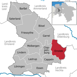 Läget för kommunen Emstek i Landkreis Cloppenburg