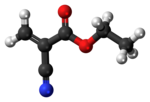 Ball-and-stick model of the ethyl cyanoacrylate molecule