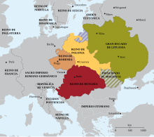 Jagiellonian Europe in the 15th century: Bohemia, Hungary and the Polish-Lithuanian Commonwealth Europa Jagellonica-es.svg