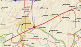 Evansville Tornado z roku 2005 Track Map.gif
