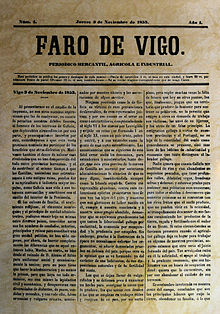 Frontpage of an 1853 issue of the Faro de Vigo.