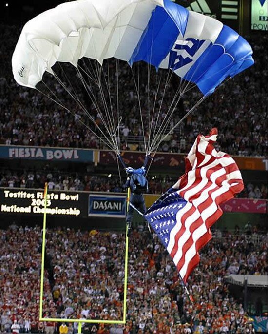 Parachute demonstration during the pregame show
