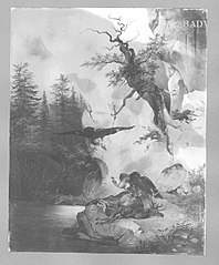 Landscape: a dead stag with two eagles