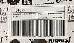 A GS1-128 barcode encoding GTIN, best before date and batch number GS1-128 product barcode.jpg