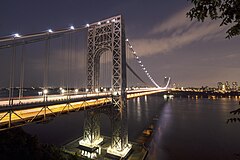 George Washington Bridge, the world's busiest vehicle bridge, connects Fort Lee in North Jersey with Upper Manhattan and New York City George Washington Bridge 3.2.jpg