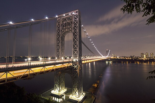 George Washington Bridge, the world's busiest vehicle bridge, connects Fort Lee in North Jersey with Upper Manhattan and New York City