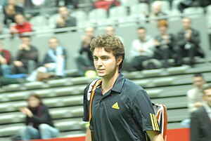 French No. 2 Gilles Simon, winner of the inaugural 2008 Masters France over Michael Llodra Gilles Simon at the 2008 Masters France.jpg
