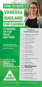 A how-to-vote card from the 2015 Canning by-election, produced by the Australian Greens. Greens WA - Canning How to Vote Page 1.jpg