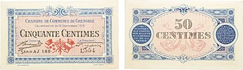 Billet de 50 centimes de la Chambre de Commerce de Grenoble du 14 septembre 1916