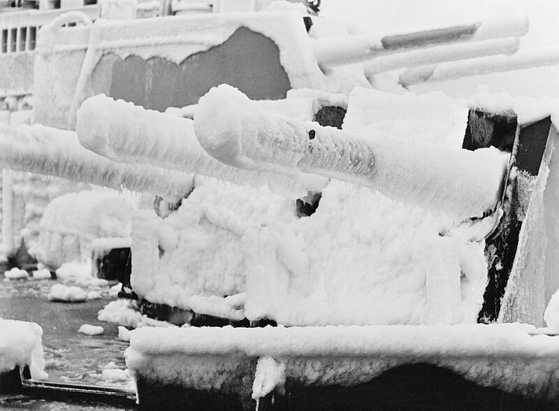 File:HMS Belfast on Winter Duty in Northern Waters. Winter 1942-1943. Wintry Weather Experienced by the Cruiser HMS Belfast during Her Patrols in Northern Waters. A20688.jpg