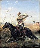 Арабский всадник (Отступление). 1839. Дерево, масло. Частное собрание