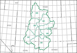 Upper Colorado water resource region Upper Colorado region, 2-digit hydrologic unit code (HUC) of 14, approx. size of 113,347 square miles consists of 8 subregions drainage parts of Arizona, Colorado, New Mexico, Utah, and Wyoming