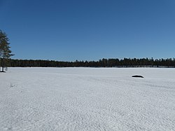 Talvinen järvinäkymä pohjoisrannalta itäkoilliseen