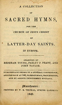 Title page of Collection of Sacred Hymns, 1840. Hymns Manchester 1840.jpg