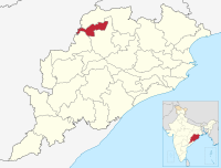 मानचित्र जिसमें झारसुगुड़ा ज़िला Jharsuguda district ଝାରସୁଗୁଡ଼ା ଜିଲ୍ଲା हाइलाइटेड है