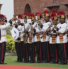 The band performing during the visit of US Defence Secretary Chuck Hagel at a Tri-Services Guard of Honour ceremony in New Delhi, 8 August 2014. Indian Army Chief's Band.jpeg