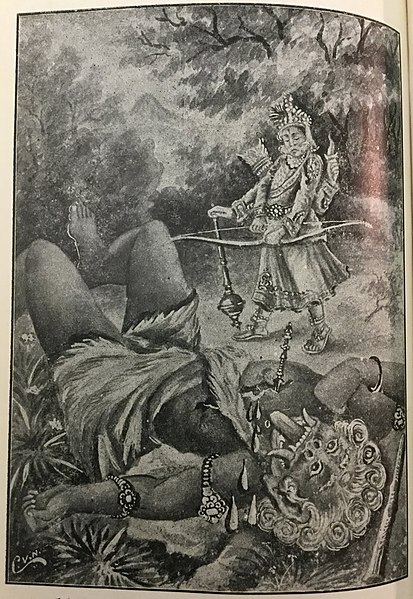 Indra kills Vritrasura (story from the Rig Veda, featured in Bhagavata)