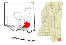 Jackson County Mississippi Incorporated and Unincorporated areas Moss Point Highlighted.svg