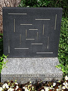 Jacques Schader (1917–2007) Architekt. Eira (1919–2018) Grab, Friedhof Enzenbühl, Zürich