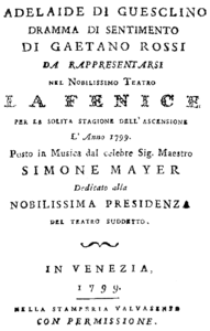 Titelblatt des Librettos, Venedig 1799