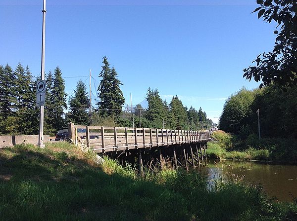 Wooden bridge crossing Nicomekl River in South Surrey