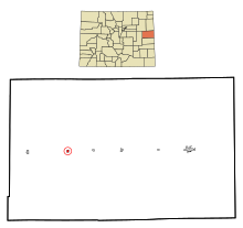 Kit Carson County Colorado Incorporated en Unincorporated gebieden Seibert Highlighted.svg