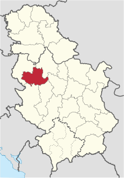 Location of Kolubara District in Serbia