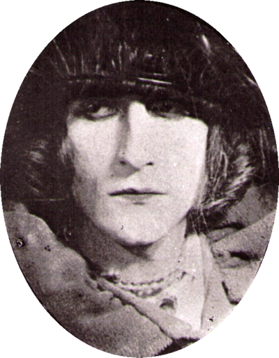 Rrose Sélavy (Marcel Duchamp), 1921 photograph by Man Ray, art direction by Marcel Duchamp, silver print, 5-7/8" × 3"-7/8", Philadelphia Museum of Art
