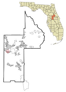 Florida County Lake County Beépített és be nem épített területek Okahumpka Highlighted.svg