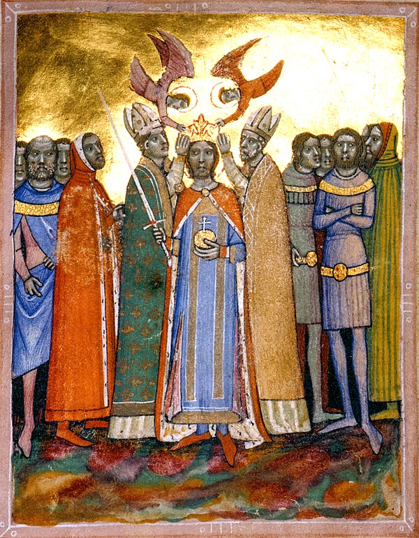 Angels crowning King Saint Ladislaus (Chronicon Pictum, 1358)