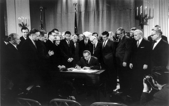 President Johnson signing the Civil Rights Act of 1968