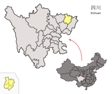 Location of Bazhong and its county-level areas in Sichuan. Location of Bazhong Prefecture within Sichuan (China).png