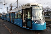 Flexity Classic i Göteborg. Notera den annorlunda designen på vagnen