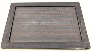 Slate with writing from 1894, used in Berlin, Germany, currently at the Museum Europaischer Kulturen MEK II-411.jpg