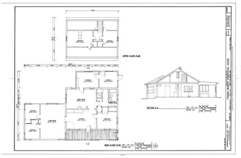 File:Main Floor ^ Upper Floor Plans and Section - Thomas Murphy Homestead, House, Approximately 850 feet west of Mormon Row R - LOC - hhh.wy0579.sheet.00002a.tif