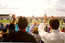 Fans invading the track at Copse Corner following Nigel Mansell's victory Mansell Silverstone 1992.jpg