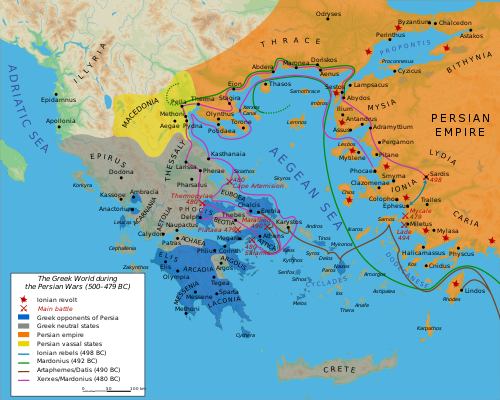 Map showing key sites during the Persian invasions of Greece.