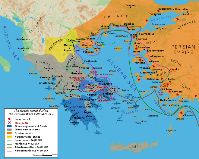 Map of Greece during the Persian Wars from the Ionian Revolt.
