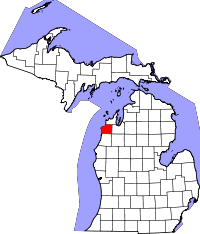 Map of Michigan highlighting Benzie County