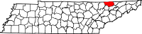 クレイボーン郡の位置を示したテネシー州の地図
