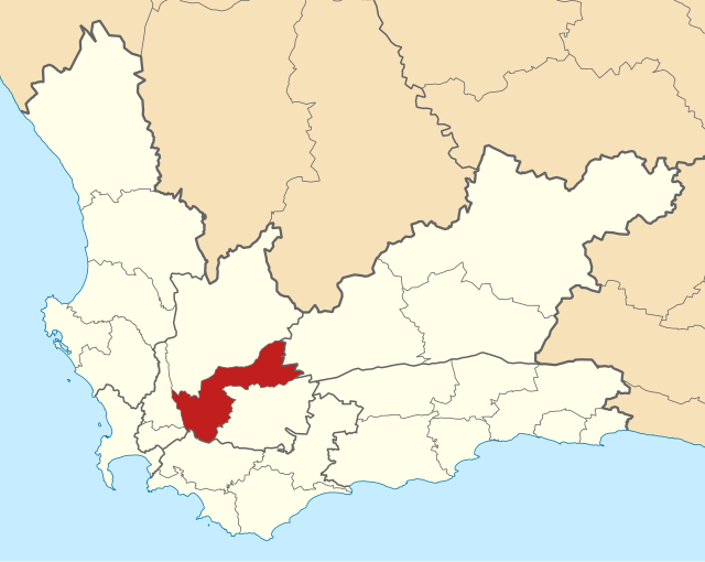 Kaart van Suid-Afrika wat Breedevallei in Wes-Kaap aandui