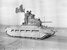 A British Matilda Mk II named "Glenorchy" of Major K.P. Harris, MC, commander of 'D' Squadron, 7th Royal Tank Regiment during Operation Compass displaying an Italian flag captured at Tobruk, 24 January 1941 MatildaII.jpg