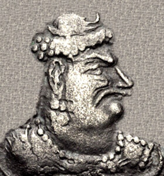 Portrait of Mihirakula from his coinage. He is mentioned in line 3 of the Gwalior inscription.
