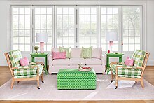 Maine Cottage Monty Sleeper Sofa in Shore Bet with Tilly Chairs in Checkmate: Sour Apple. Monty Sleeper Sofa by Maine Cottage.jpg