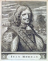 Henry Morgan who sacked and burned the city of Panama in 1671 - the second most important city in the Spanish New World at the time; engraving from 1681 Spanish edition of Alexandre Exquemelin's The Buccaneers of America Morgan,Henry.jpg