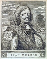 Image 80Henry Morgan who sacked and burned the city of Panama in 1671 – the second most important city in the Spanish New World at the time; engraving from 1681 Spanish edition of Alexandre Exquemelin's The Buccaneers of America (from Piracy)