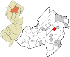Location of Mountain Lakes in Morris County highlighted in red (right). Inset map: Location of Morris County in New Jersey highlighted in orange (left).