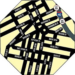 A map of the Music Row district in Nashville