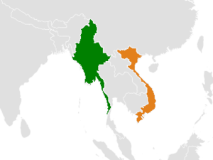 Mapa indicando localização de Myanmar e do Vietnã.