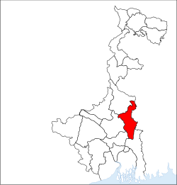 Местоположение района Надия в Западной Бенгалии 